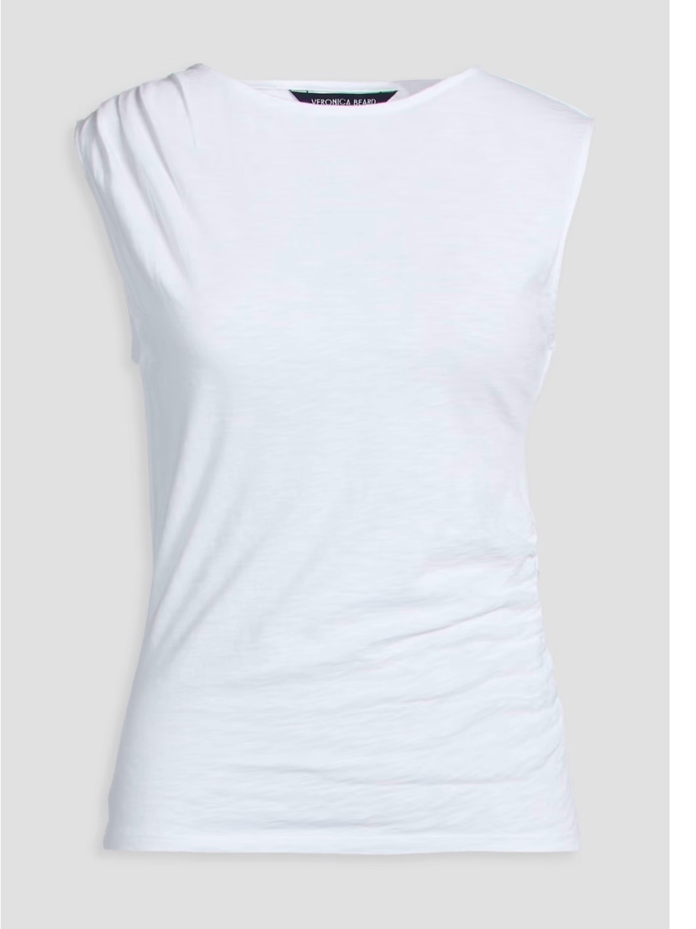 Veronica Beard | White Gathered Shoulder Sleeveless Tank